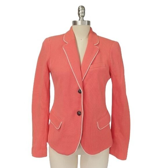 Gap Women's Academy Blazer Size 4 Fire Coral Knit Pink Jacket 2 Button Career - Picture 2 of 11
